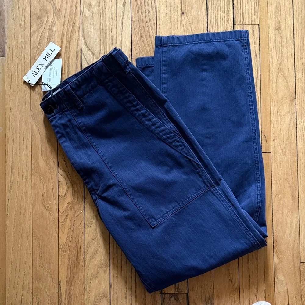 Alex Mill NWT size 10 Neil Pants in Herringbone Midnight Blue - Picture 1 of 11